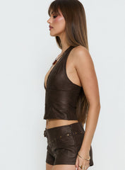 Romey Studded Corset Top Charcoal Brown