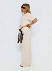 Calisse Knit Wide Leg Trousers Beige