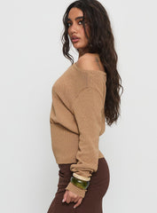 Xaria Off Shoulder Knit Jumper Tan