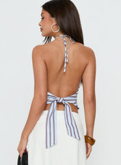 Idiana Halter Keyhole Top Blue Stripe