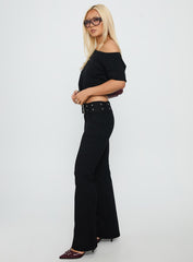 Kortnee Eyelet Detail Flare Leg Trousers Black