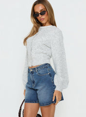 Torri Longline Denim Shorts Mid Blue Wash
