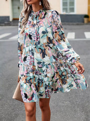Printed Long Sleeve Mini Dress