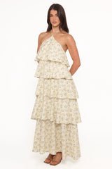 Darlia Halterneck Maxi Dress - Yellow Floral