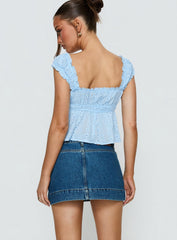 Warna Low Rise Denim Mini Skirt Mid Blue Wash