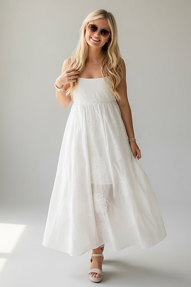 A Gentle Touch Off White Embroidered Maxi Dress