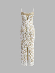 Semi-Sheer Double Layer Lace Cami Dress