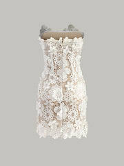 Strapless 3D Floral Lace Mini Dress with Removable Straps