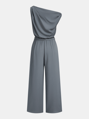 Belted One-Shoulder Draped Jumpsuit
