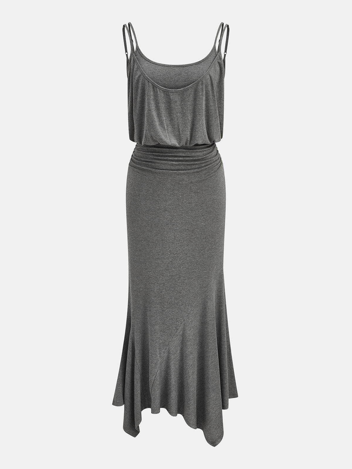 Ruched Asymmetric Cami Maxi Dress