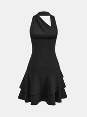 Halter Asymmetric Ruffled Mini Dress