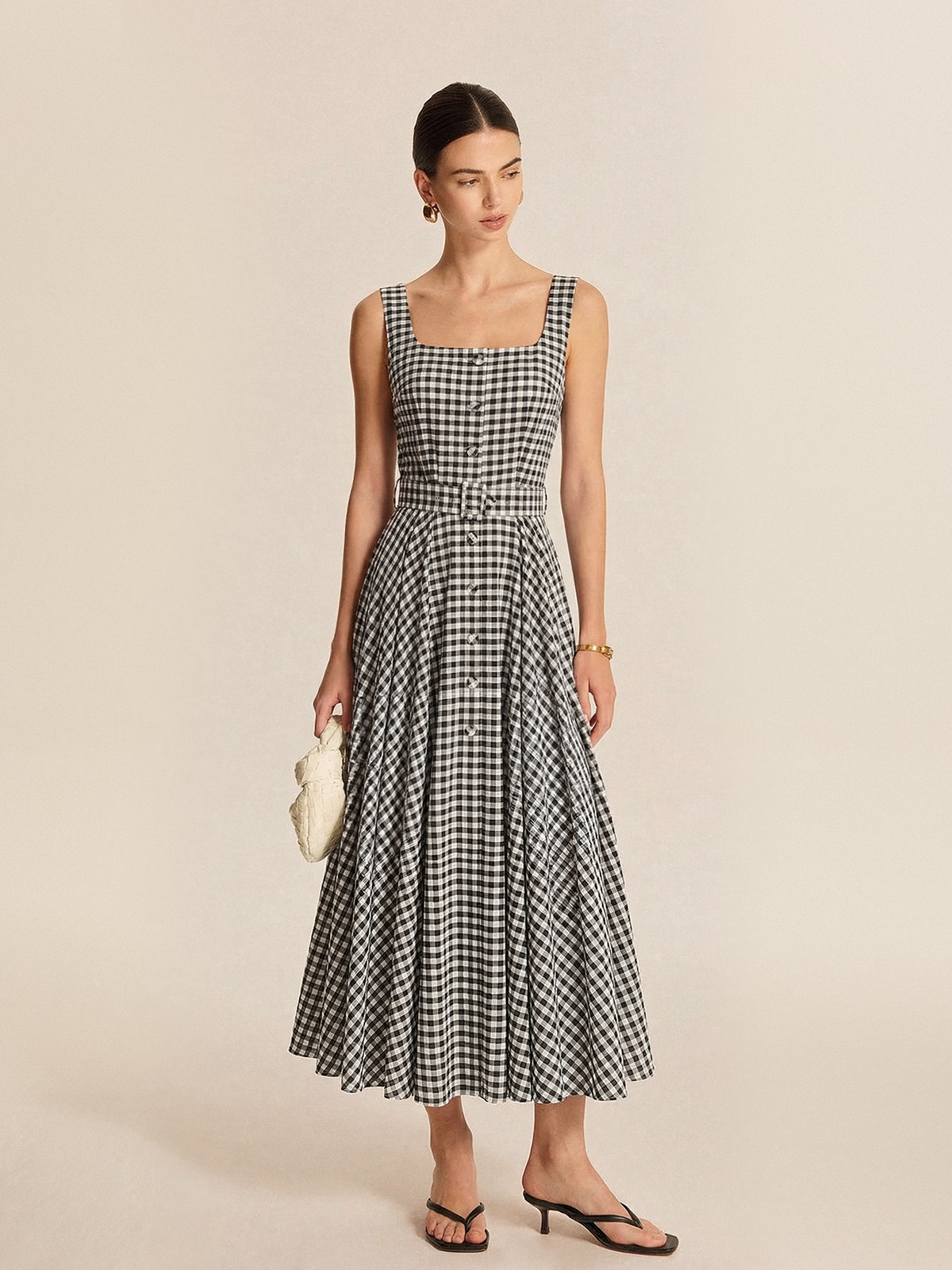 Gingham Cotton Belted Sleeveless Maxi Dress