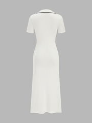 Contrast Trim Button Front Knit Maxi Dress