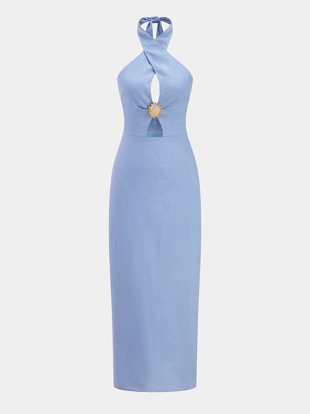 Halter Cutout Linen Blend Midi Dress
