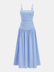 Metal Ring Cotton Blend Ruched Cami Dress