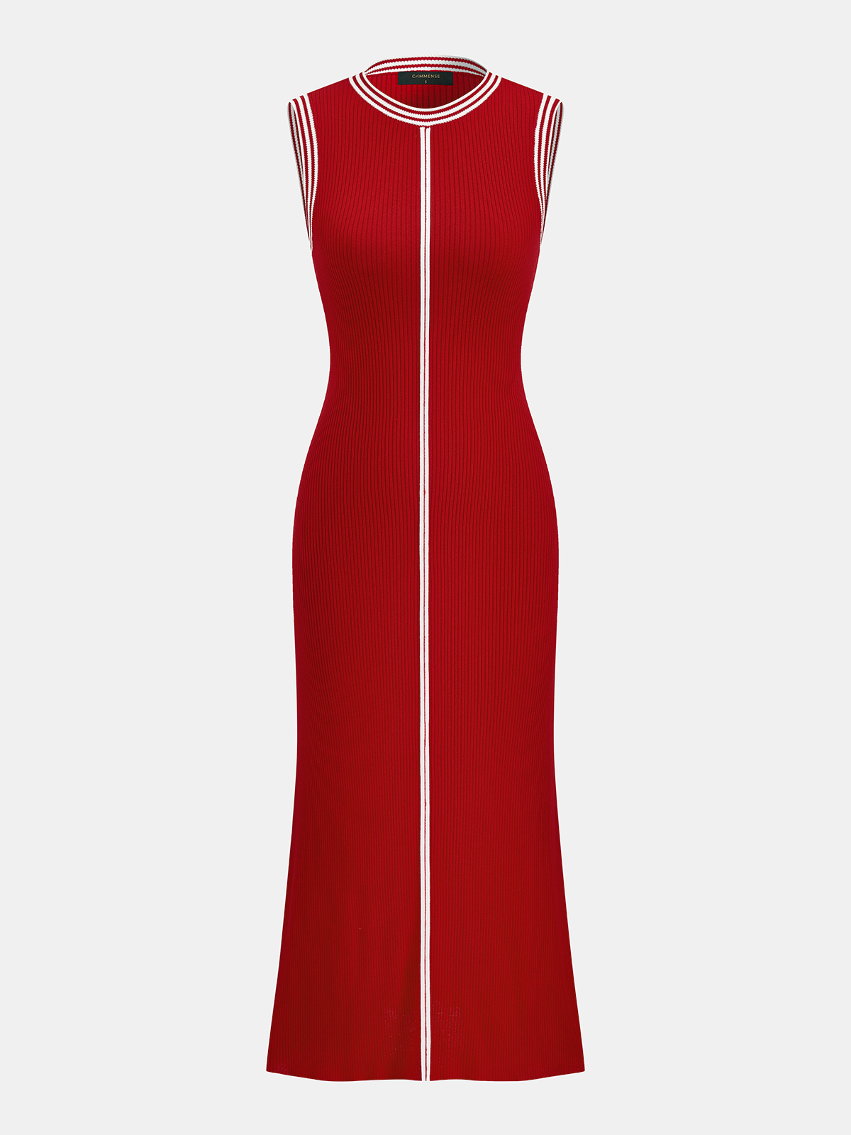 Contrast Trim Ribbed Knit Sleeveless Maxi Dress