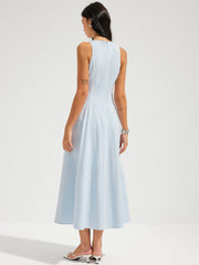 Cotton Sleeveless Keyhole Tie-Waist Maxi Dress