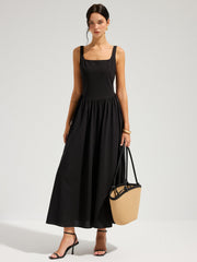 Cotton Square Neck Backless Maxi Dress