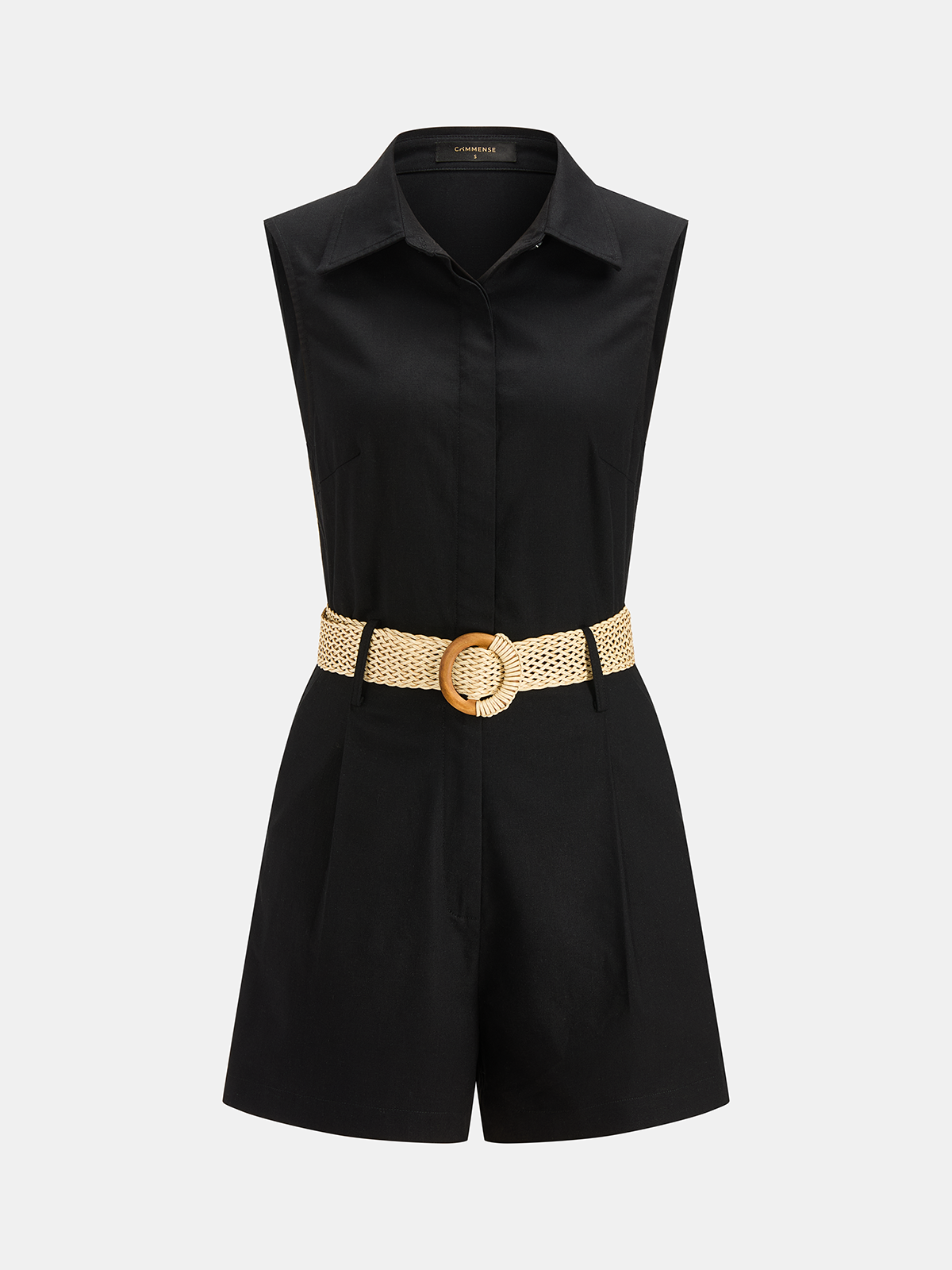 Linen Blend Belted Sleeveless Romper