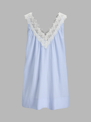 Striped Lace Trim V-Neck Mini Dress