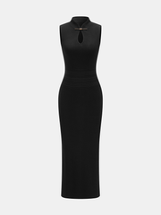Frog Button Cheongsam Style Knit Maxi Dress