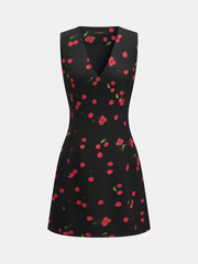 Cherry Print Sleeveless V-Neck Mini Dress