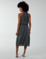 Blouson Elasticated Halter Neck Midi Dress