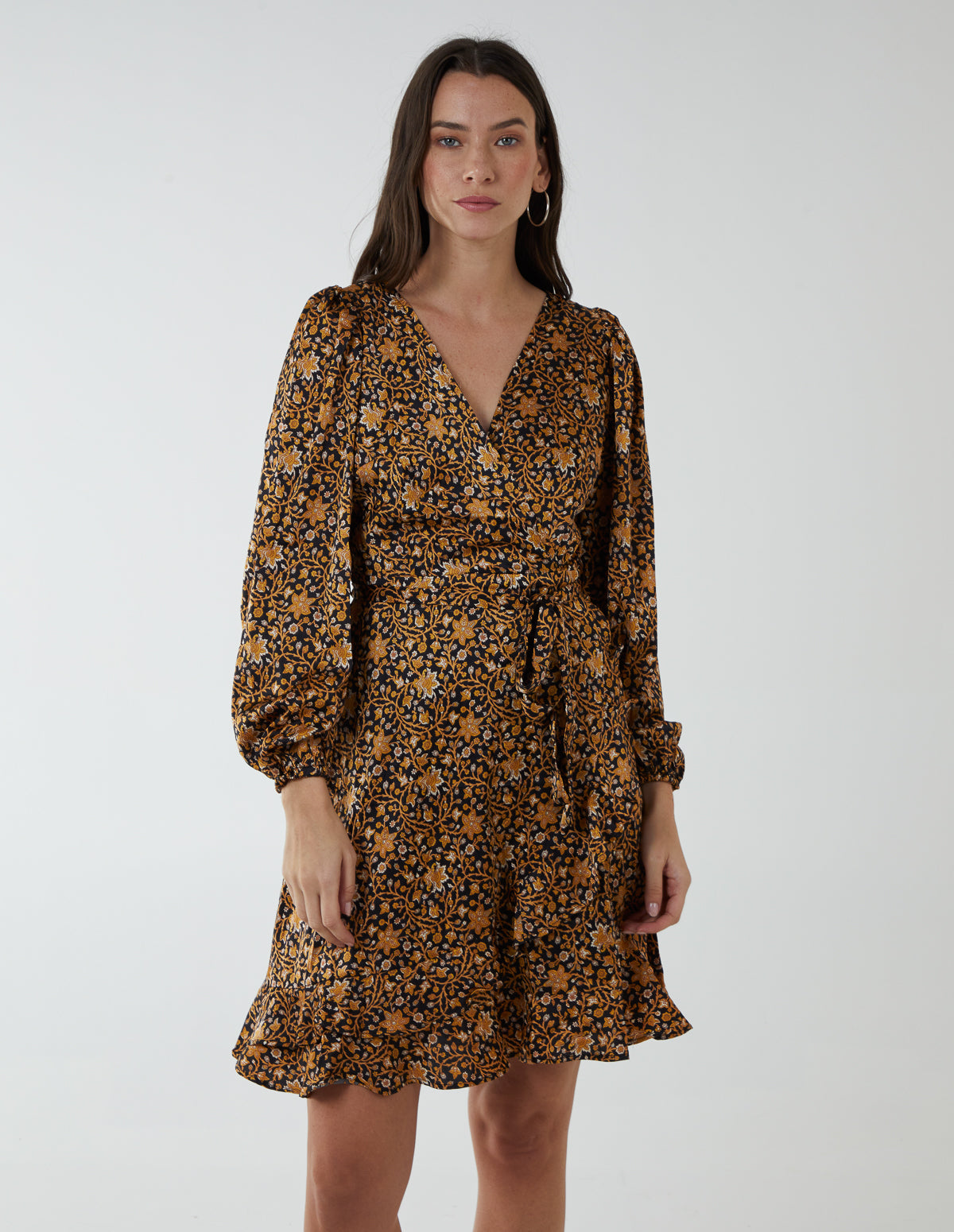 Ruffle Fixed Wrap Tie Dress