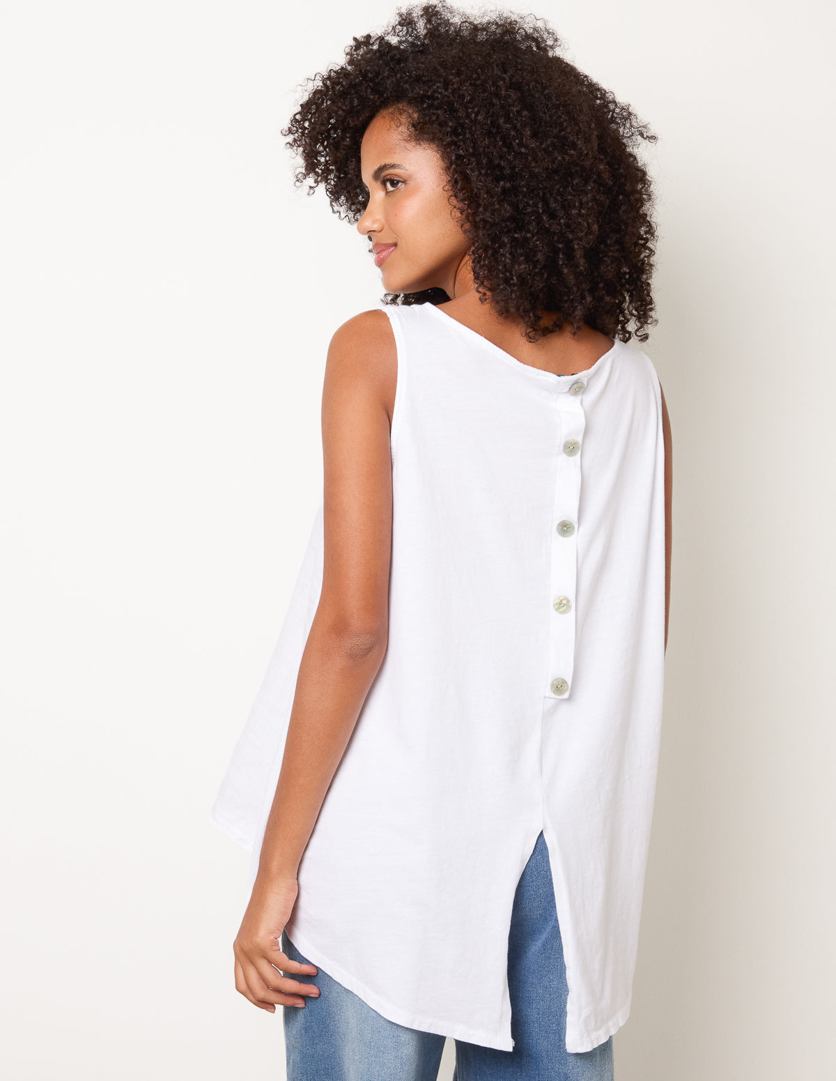 Jersey Back Linen Woven Front Sleeveless Top