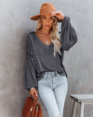 Capitol Reef V-Neck Knit Pocket Top - Charcoal