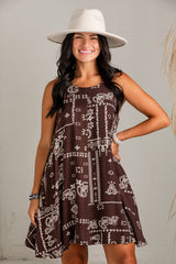 Desert Moon Brown Print Mini Dress