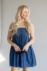 The Sweet Mood Denim Pleated Mini Dress