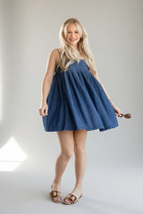 The Sweet Mood Denim Pleated Mini Dress