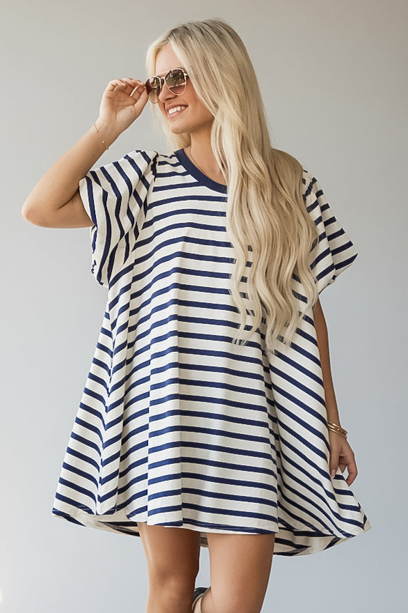 Sweet Seasons Striped Puff Sleeve Mini Dress