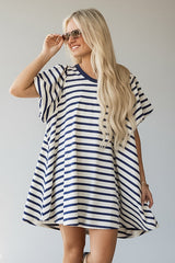 Sweet Seasons Striped Puff Sleeve Mini Dress
