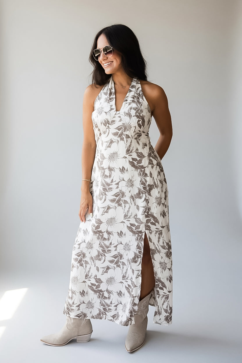 Whispering Willow Cream Floral Midi Dress