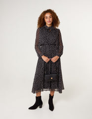 Polka Dot Tie Neck Midi Dress