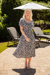 Midnight Meadow Floral Black Midi Dress