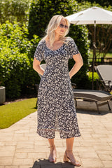 Midnight Meadow Floral Black Midi Dress