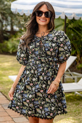 FINAL SALE - Midnight Bloom Black Floral Mini Dress
