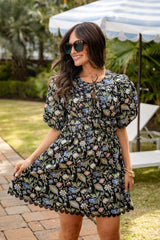 FINAL SALE - Midnight Bloom Black Floral Mini Dress