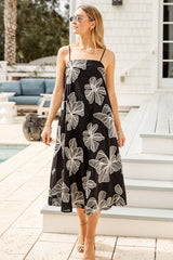 FINAL SALE - Tropical Destination Embroidered Floral Linen Midi Dress