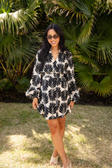 Freely Flowing Black Palm Print Mini Dress