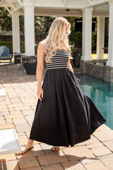 FINAL SALE - Timeless Style Striped Strapless Black Maxi Dress