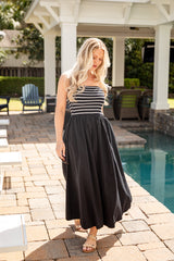 FINAL SALE - Timeless Style Striped Strapless Black Maxi Dress