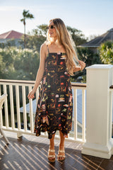 FINAL SALE - Tropical Lifestyle Printed Black Midi Dress