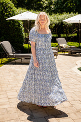 Porcelain Petals Blue Floral Maxi Dress
