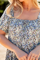 Porcelain Petals Blue Floral Maxi Dress