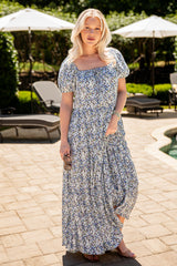 Porcelain Petals Blue Floral Maxi Dress