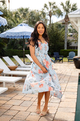 FINAL SALE - Calm And Composed Blue Floral Smocked Midi Dress